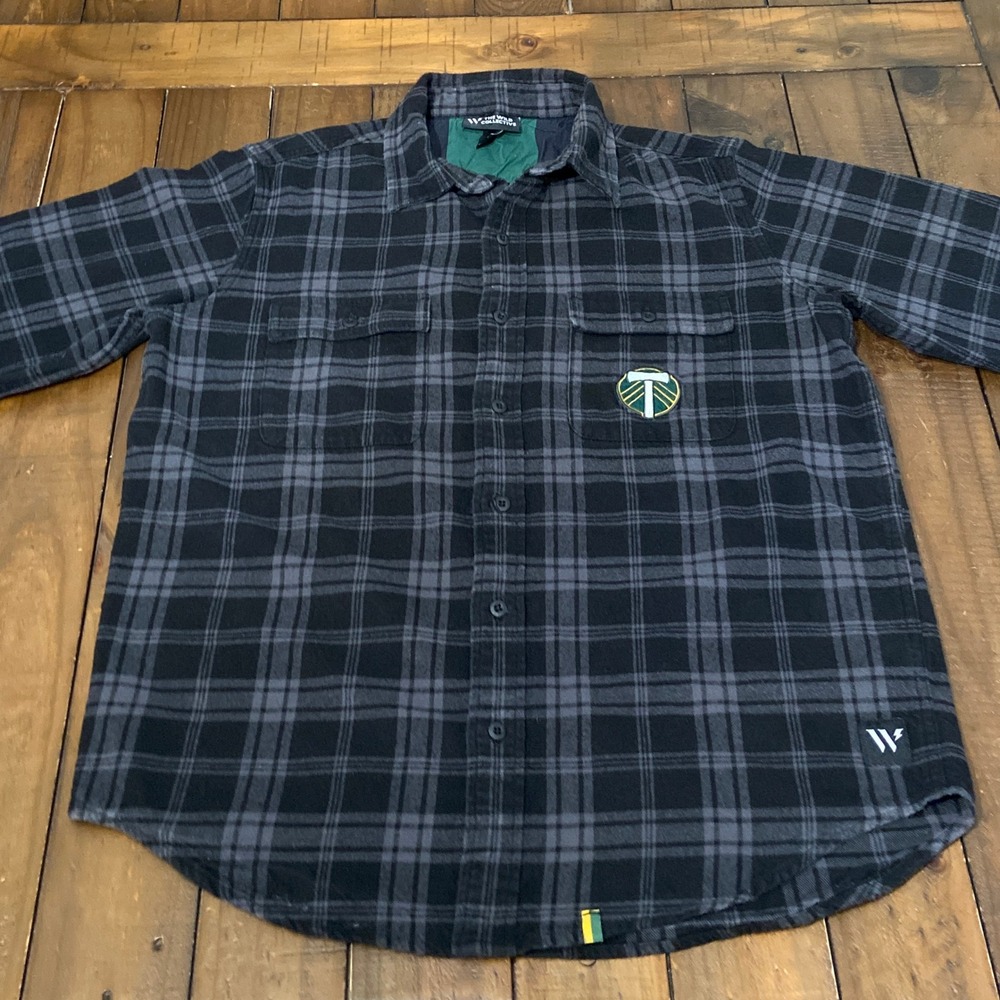 The Wild Collective Portland Timbers MLS Plaid Flannel Shirt Mens Medium Black